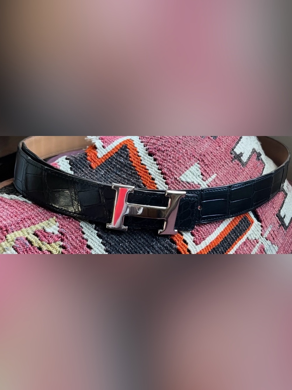 Vintage Hermès Constance H Belt Crocodile Leather Palladium Buckle 100cm 32mm